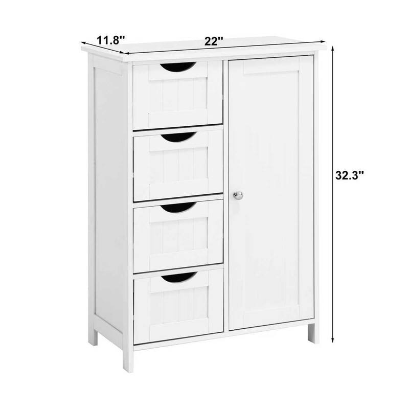 Anmytek White Bathroom Floor Storage Cabinet with Adjustable Shelf and Drawers