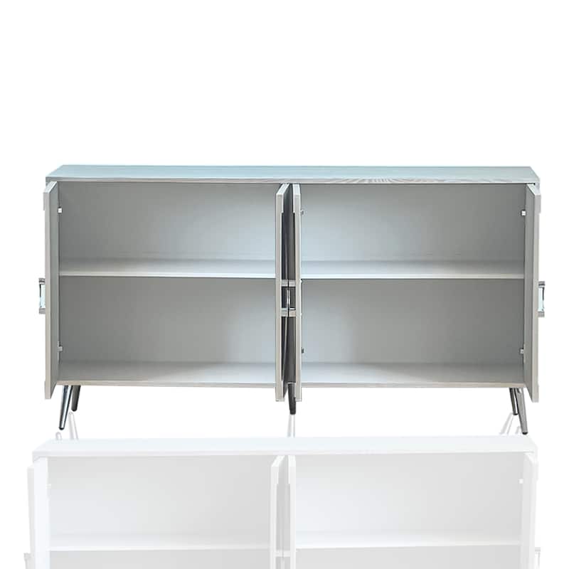59.84" Champagne Silver Lacquered 4 Door Wooden Cabinet - 59.84 inches L x 15.74 inches W x 31 inches H