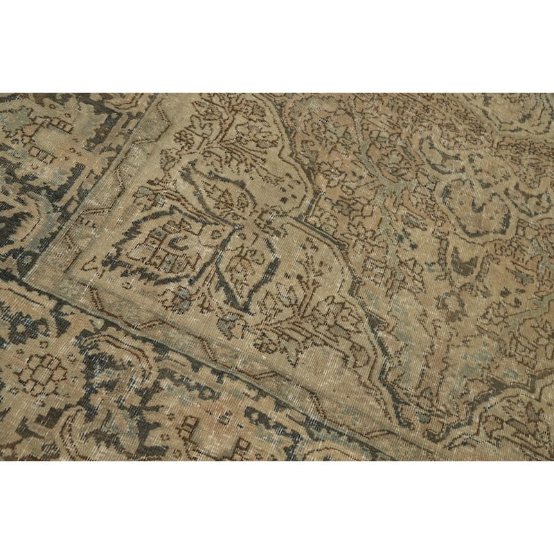 Hand Knotted Oriental 100% Wool Carpet Traditional Floral Beige & Ivories Heriz Area Rug - 11' 2'' X 7' 8''