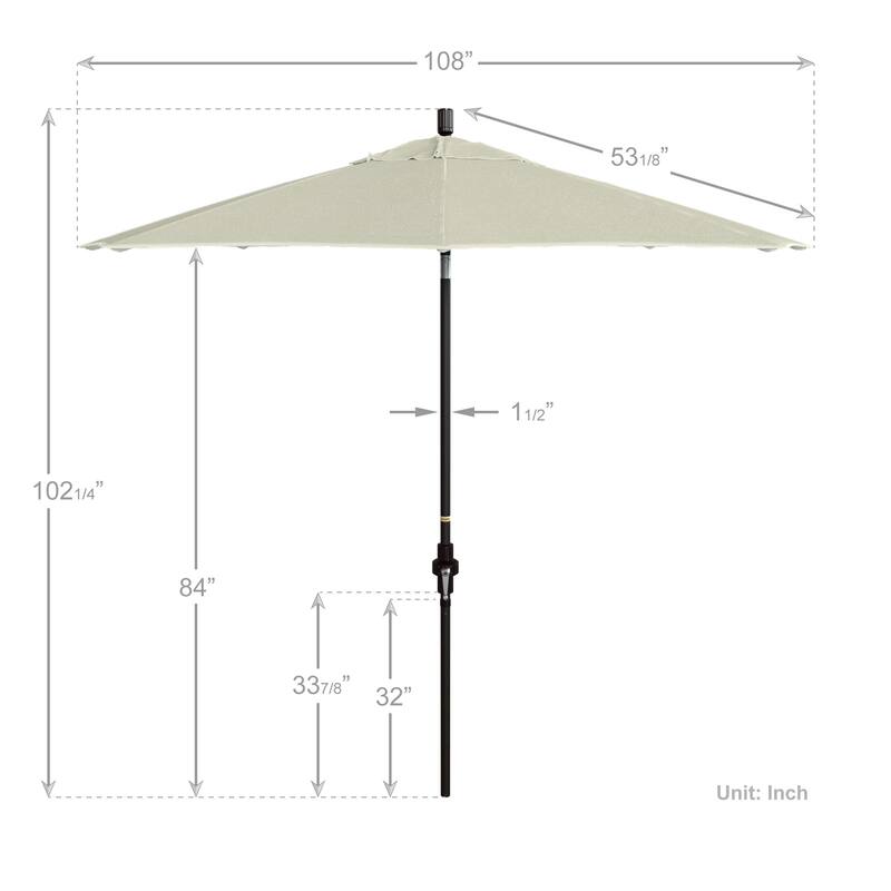 California Umbrella 9' Rd. Aluminum Patio Umbrella, Deluxe Crank Lift with Collar Tilt, Bronze Frame Finish, Pacifica Fabric
