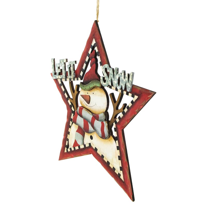 13.25" "Let it Snow" Snowman Star Hanging Christmas Sign
