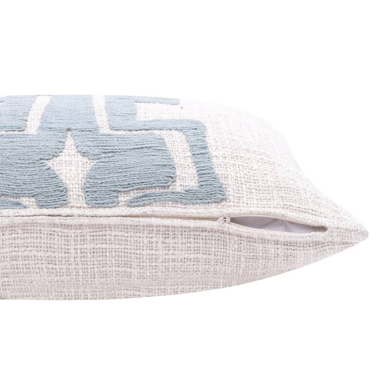 HomeRoots 20" Ocean Blue and Ivory Cotton Throw Pillow