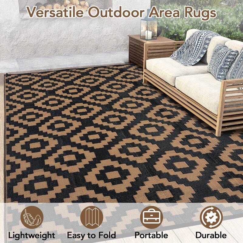 Outdoor Rug Waterproof Plastic Straw Rug Reversible Rug for Patios Decks Porch Camper Balcony Backyard
