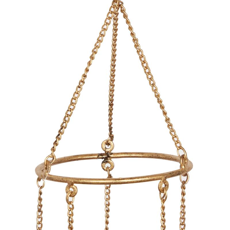 Metal Bird Handmade Embellished Indoor Outdoor Windchime with Glass Beads and Cone Bells - Gold - Roche River Decor