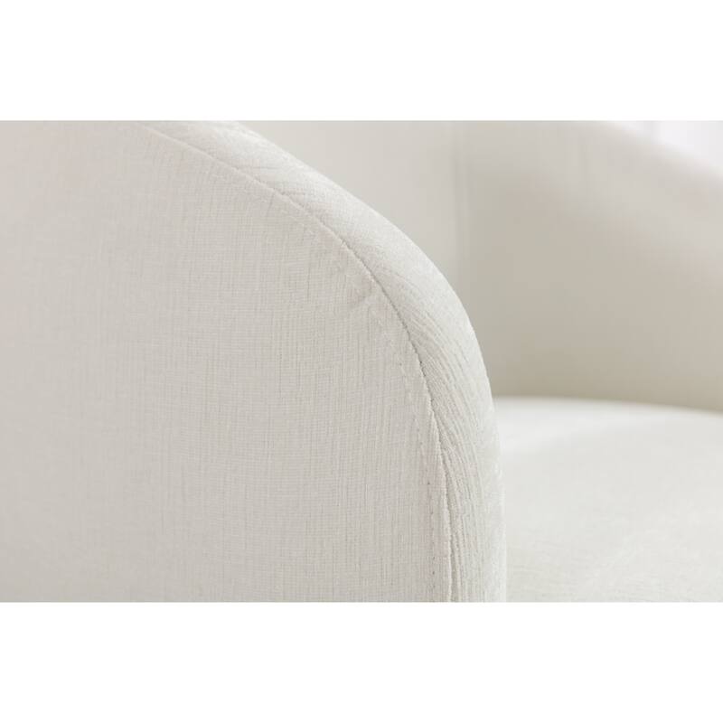 Ivory Chenille Modern 25.6" Upholstered Swivel Barrel Chair with Black Powder Coating and Metal Ring