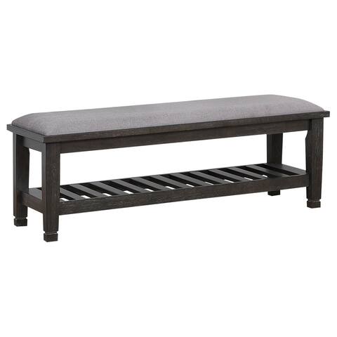 Kylie Weathered Sage Upholstered Bench with Lower Shelf