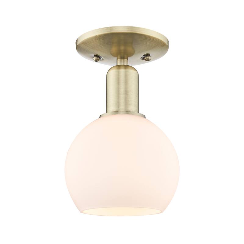 Innovations Lighting Endless Possibilities Arcadia - Athens - 1 Light 6" Semi-Flush Mount - Antique Brass/Matte White