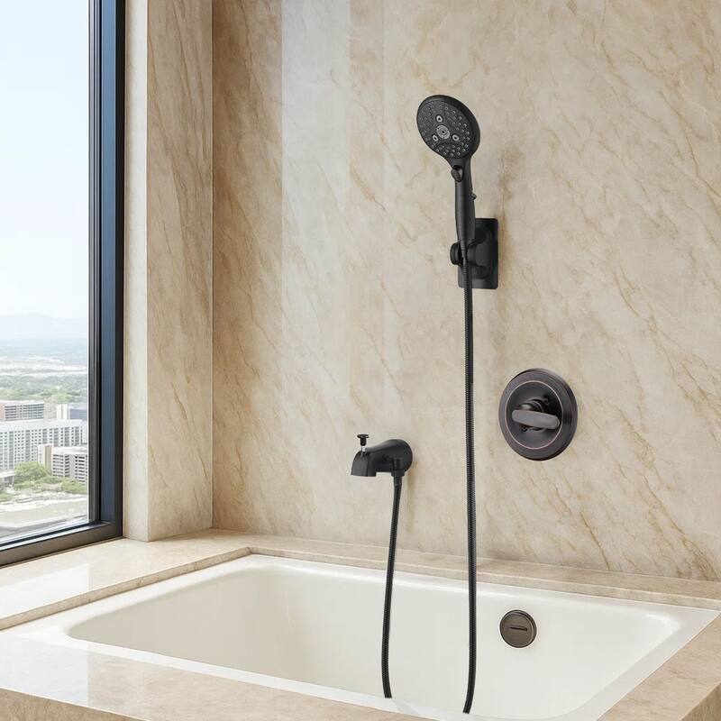 Lift-Up Diverter Tub Spout with 6 Settings Handheld Shower in Oil Rubbed Bronze (Rough-in Valve Not Included)