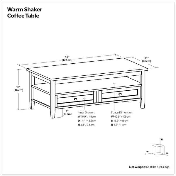 dimension image slide 4 of 5, WYNDENHALL Norfolk Wood Transitional Coffee Table - 48 Inches wide
