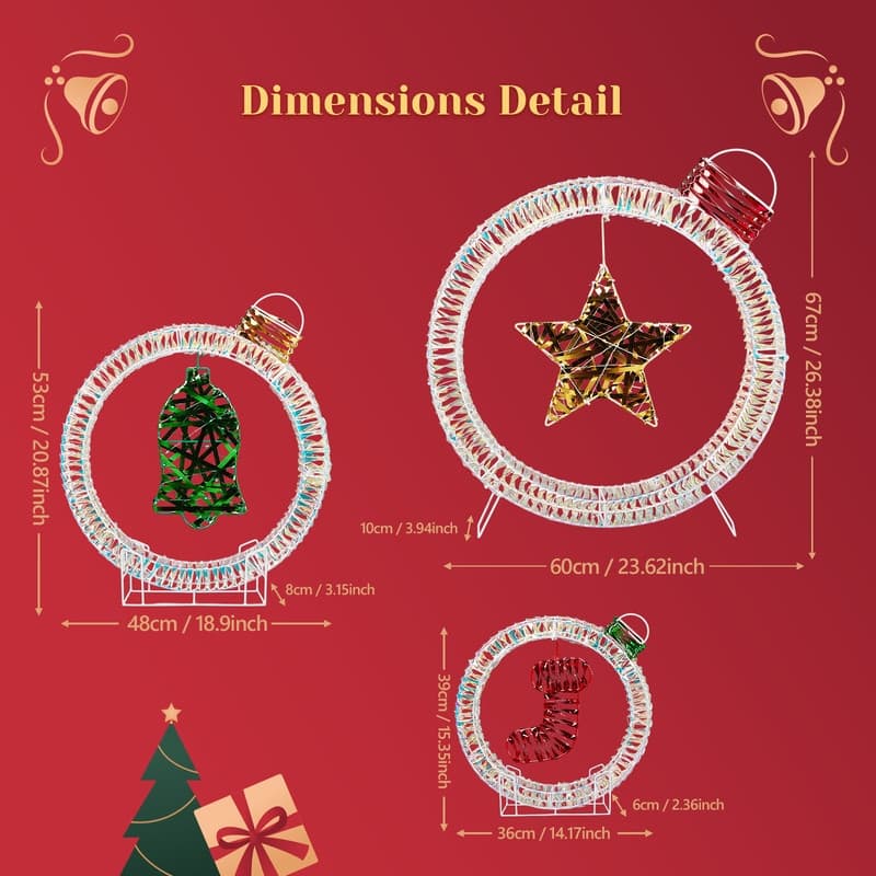 Set of 3 Lighted Iridescent Cut-out Light Bulb Christmas Decorations, Pre-lit Holiday Decor for Xmas Decor Holiday Displays