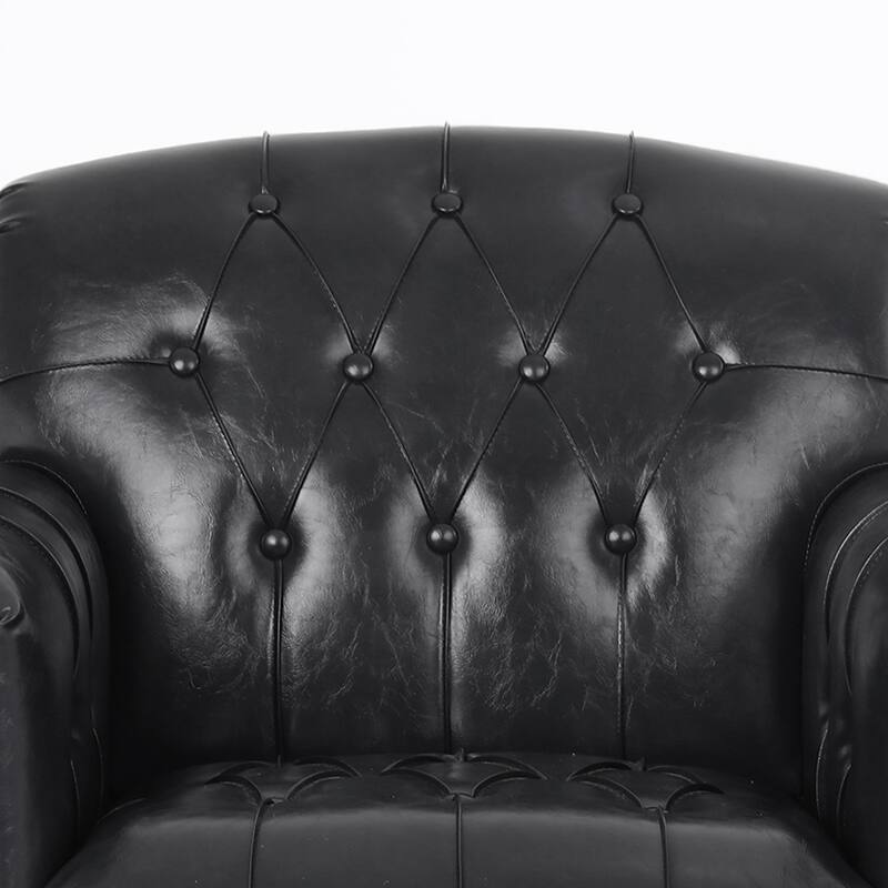 Set of 2 Tufted Vegan Leather Armchairs with Nailhead Trim and Wood Frame