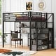 preview thumbnail 13 of 22, Full Size Metal Loft Bed with Wardrobe, Built-in Wood Tabletop Desk, Storage Shelves and Storage Stairs for Bedroom Black - Full