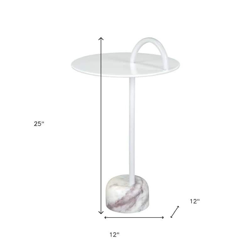 HomeRoots 25" White Iron And Marble Round Pedestal End Table - 12' X '25' X '12