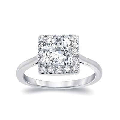 Auriya 14k Gold 1 1/4ctw Square Princess-cut Halo Diamond Engagement Ring