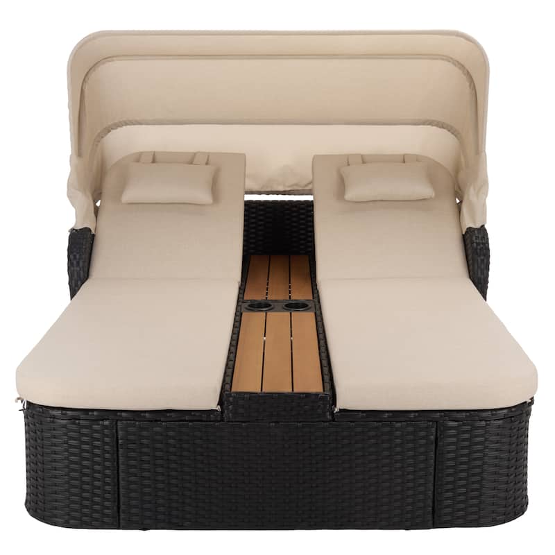 SAFAVIEH Outdoor Living Victoria Double Daybed - 65"W x 82"D x 56"H - Black/Taupe