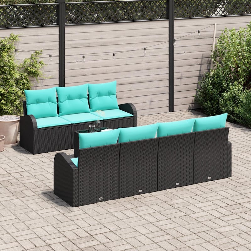 vidaXL 8 Garden Sofa Set with Cushions Black Poly Rattan - 92.1 x 24.4 x 27.2