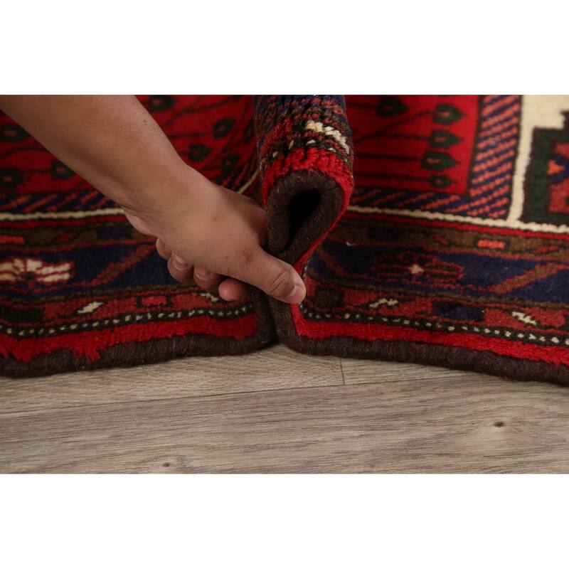 Geometric Tribal Hamedan Persian Area Rug Wool Handmade Foyer Carpet - 3'2" x 4'10"