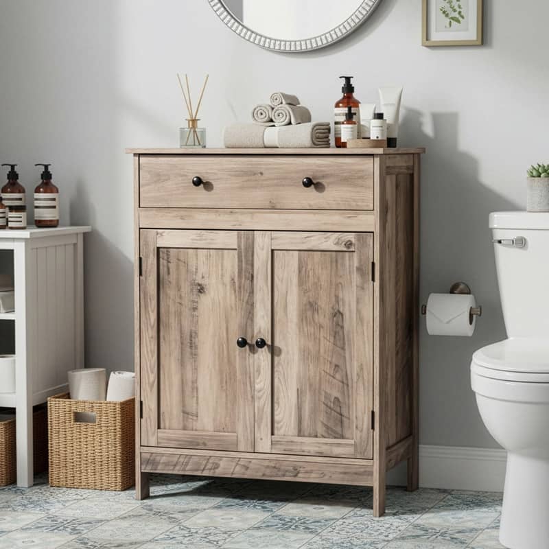 Bathroom Storage Cabinet with 2 Doors and 1 Drawer - Washed Gray