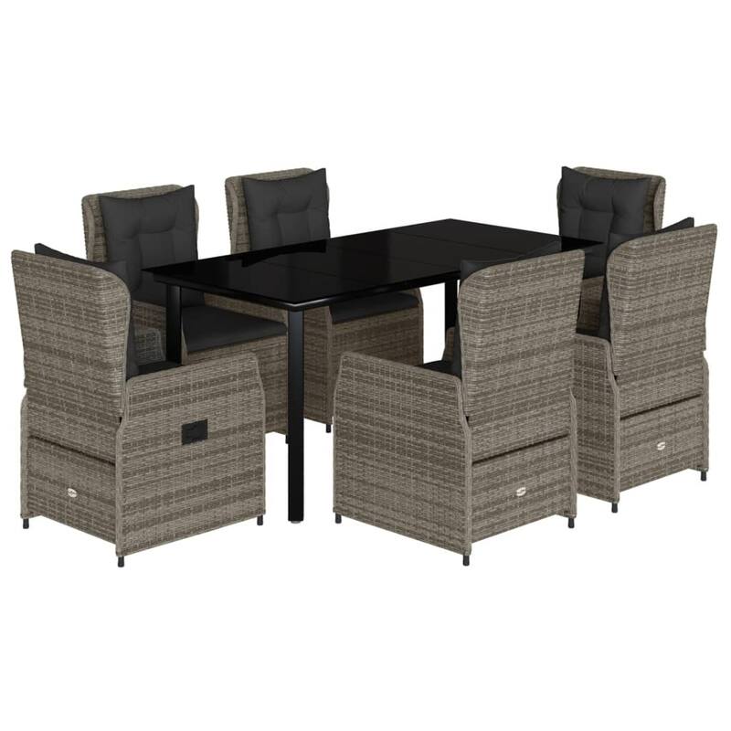 vidaXL Garden Dining Set Grey PE rattan Large Garden Dining Set - 63" x 31.5" x 29.1"/ 6