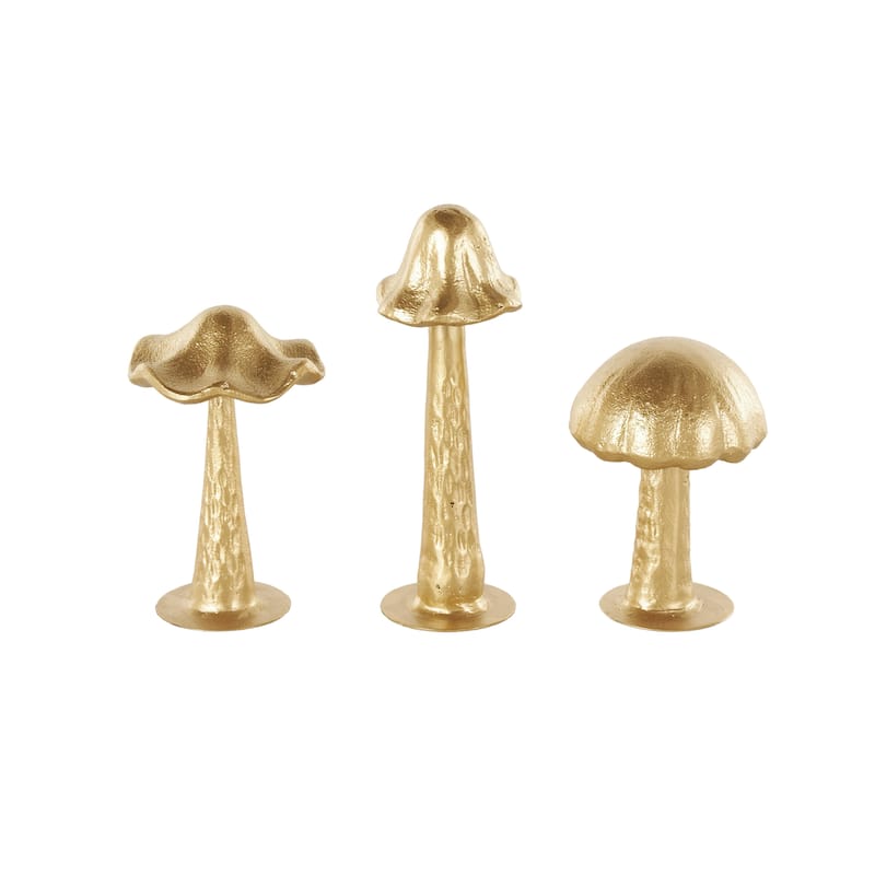Metal Mushroom Metallic Sculpture with Round Base - Set of 3 Gold - Roche River Decor