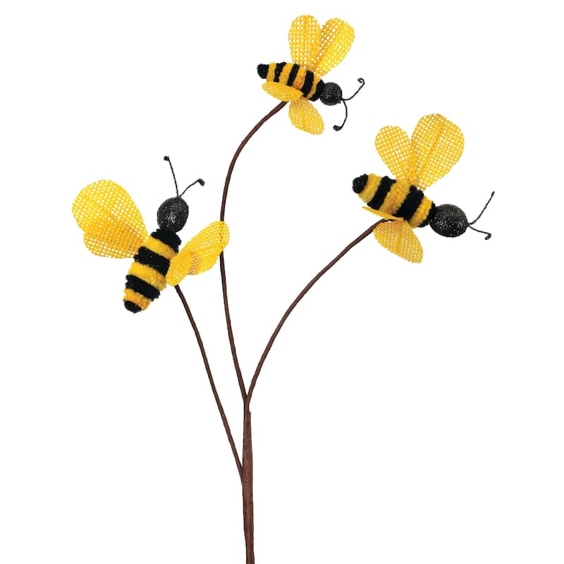 Chenille And Burlap Bee Spray 26"