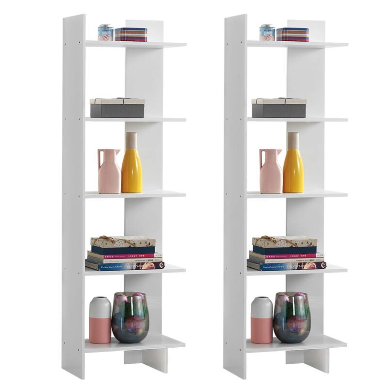 Costway Set of 2 Bookcase Storage 5-Tier Open Shelf Display Room - 2 PCS - White - 2 PCS