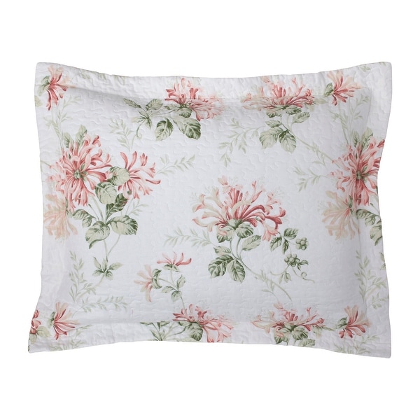 Laura Ashley Honeysuckle Cotton Reversible Pink Quilt Set - On