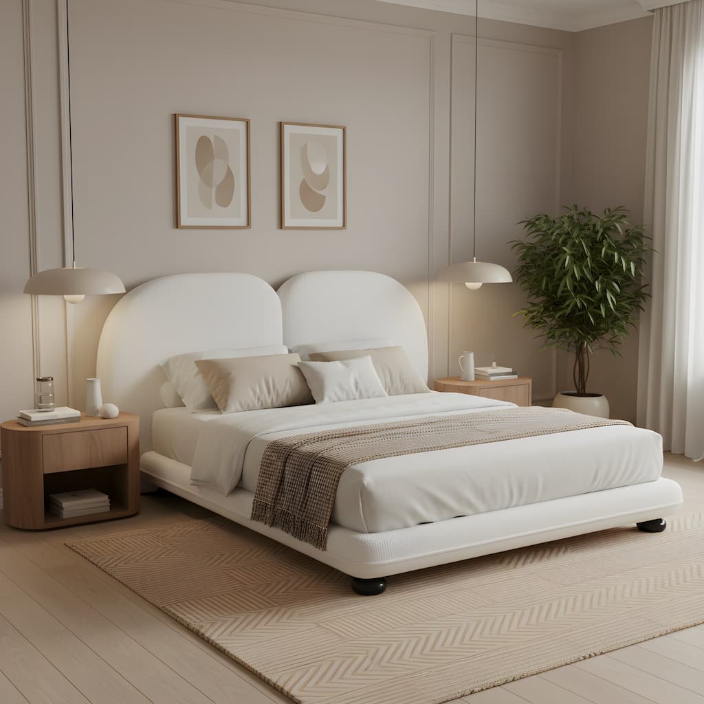 Christopher Knight Home - Lunara Modern Teddy Fleece Upholstered Platform Bed Frame with Split Headboard, Heavy-Duty Support