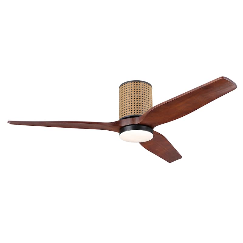MLiAN 52 In. 3 Solid Wood Blades Flush Mount Ceiling Fan with Light Kit - 52"