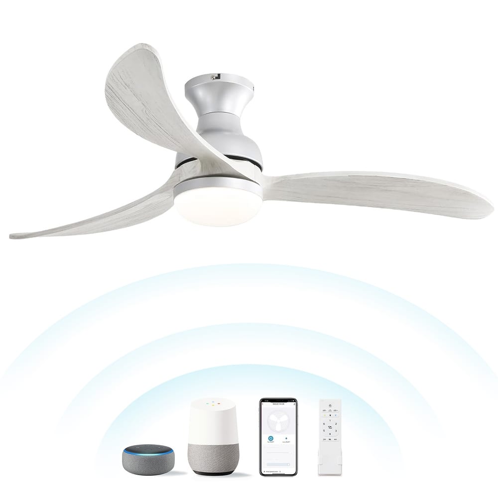 Sofucor 52inch Smart-controlled Flush-mount Ceiling Fan with Streamlined Curved Blades, Remote Control, and Dimmable LED Light