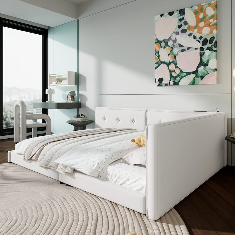Nestfair Upholstered Queen Size platform bed with USB Ports
