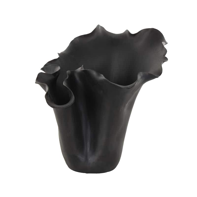 Ceramic Abstract Floral Inspired Vase with Wavy Folded Rim - White or Black - Roche River Decor