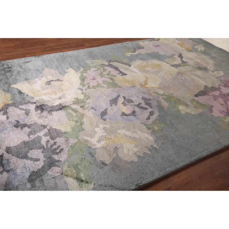 Handmade Gray Abstract Indian Area Rug Oriental Wool & Silk Carpet - 5'5"x 8'4"