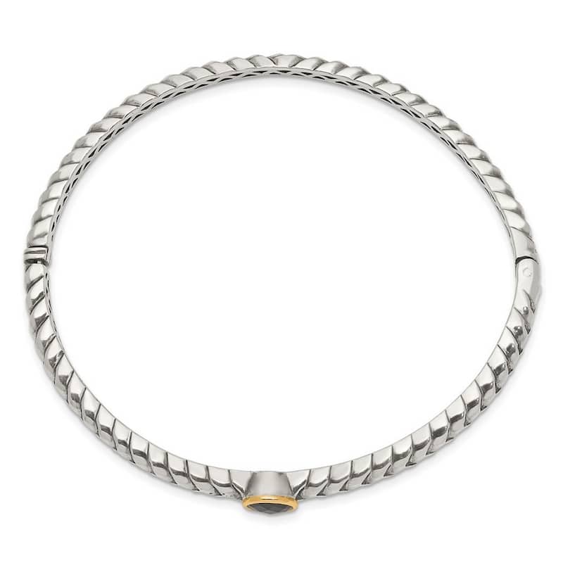 Curata 925 Sterling Silver Hinged Polished With 14k 6mm Simulated Onyx Cuff Stackable Bangle Bracelet