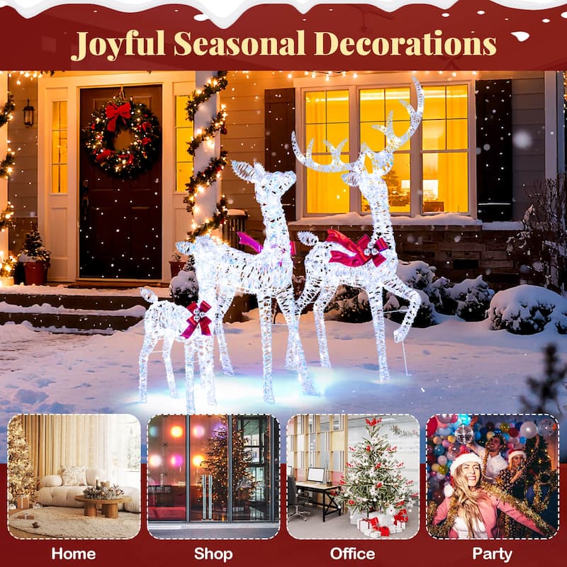 Costway 3PCS Christmas Lighted Iridescent Reindeer Family Set with 215 - as pic shows - See Details