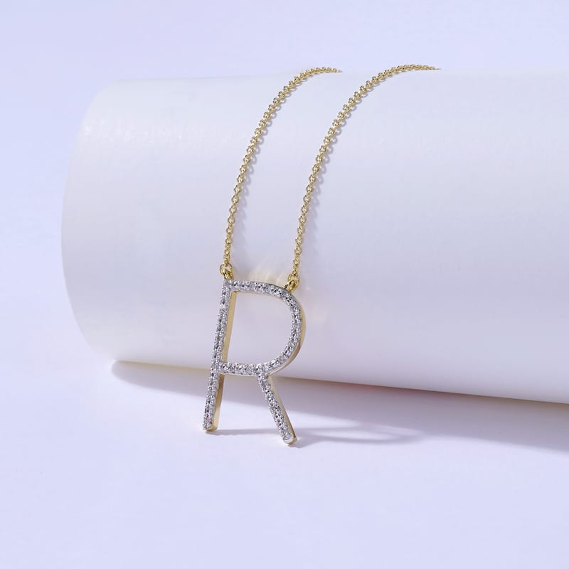 1/20ct TDW Diamond Classic Initial Pendant Necklace in Silver for Women - R - Yellow
