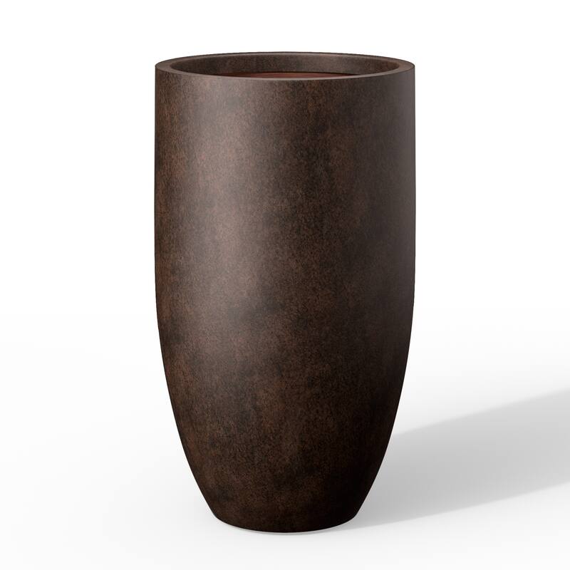 Textured Granite Gray Tall Concrete Round Plant Pots / Large Indoor and Outdoor flower Planters (13.5 Inch x 24.5 Inch)