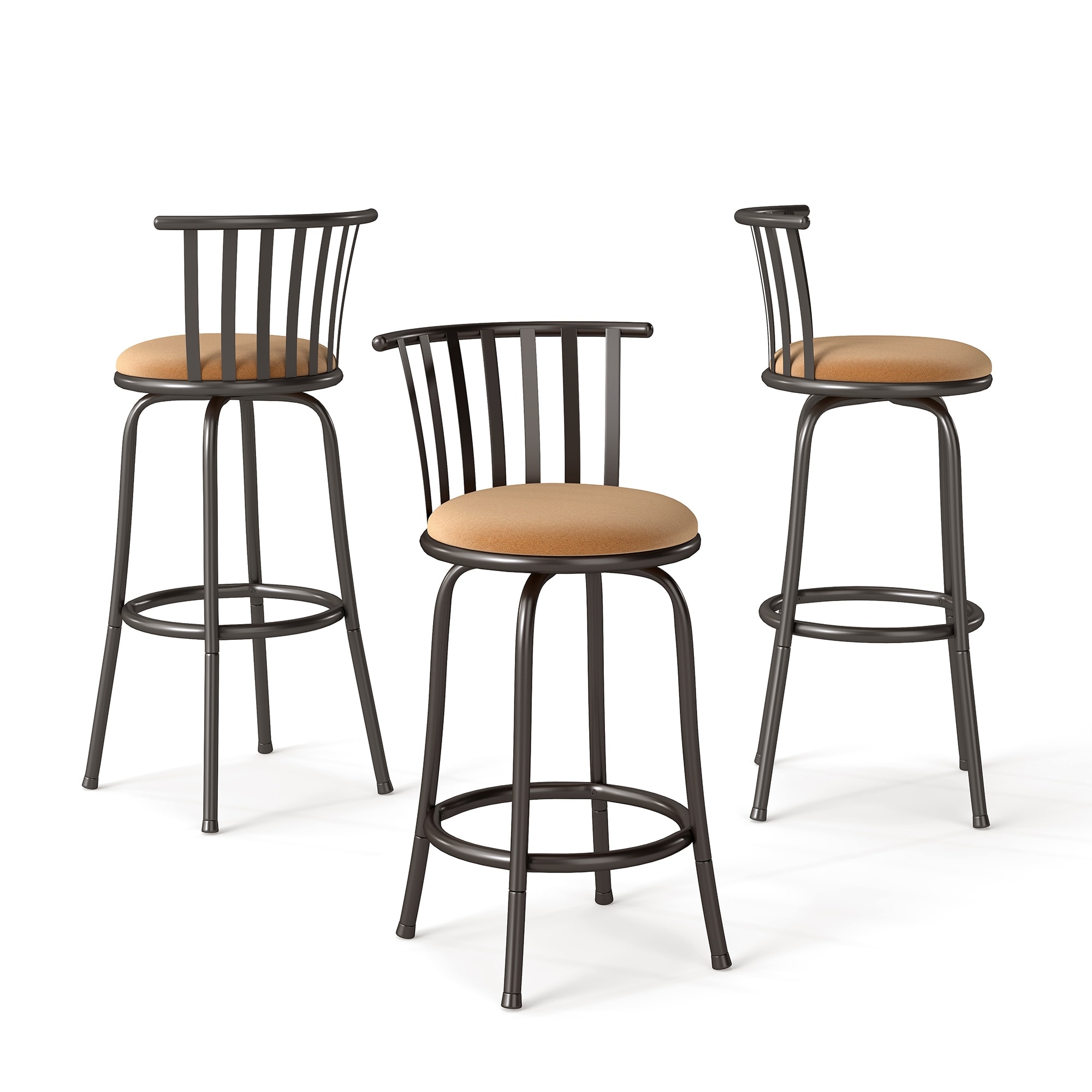 Homylin Swivel Bar Stools Set of 3, Upholstered Kitchen Bar Chairs with Metal Spindle Back, Counter or Bar Height