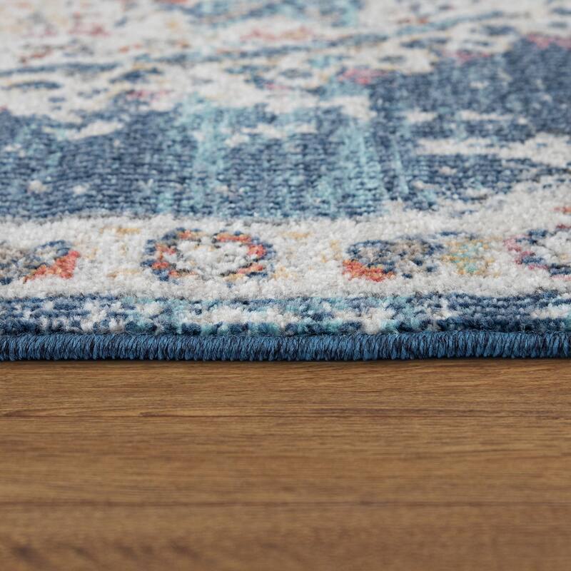 In & Outdoor Area Rug for Patio Oriental Pattern In Blue Grey and Pink