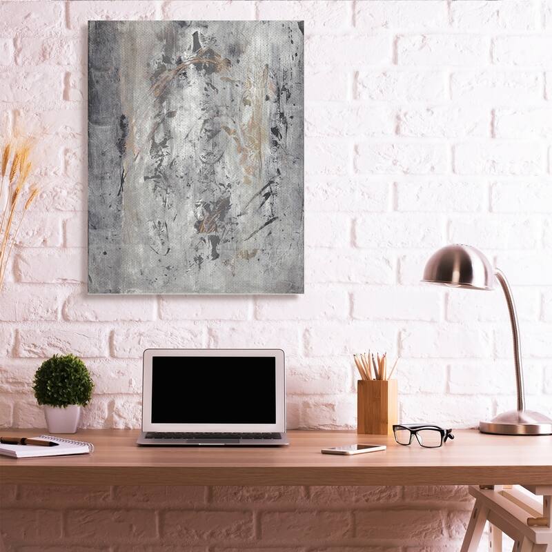 Stupell Ancient Brush Stroke Abstract Black Brown Grey Canvas Wall Art