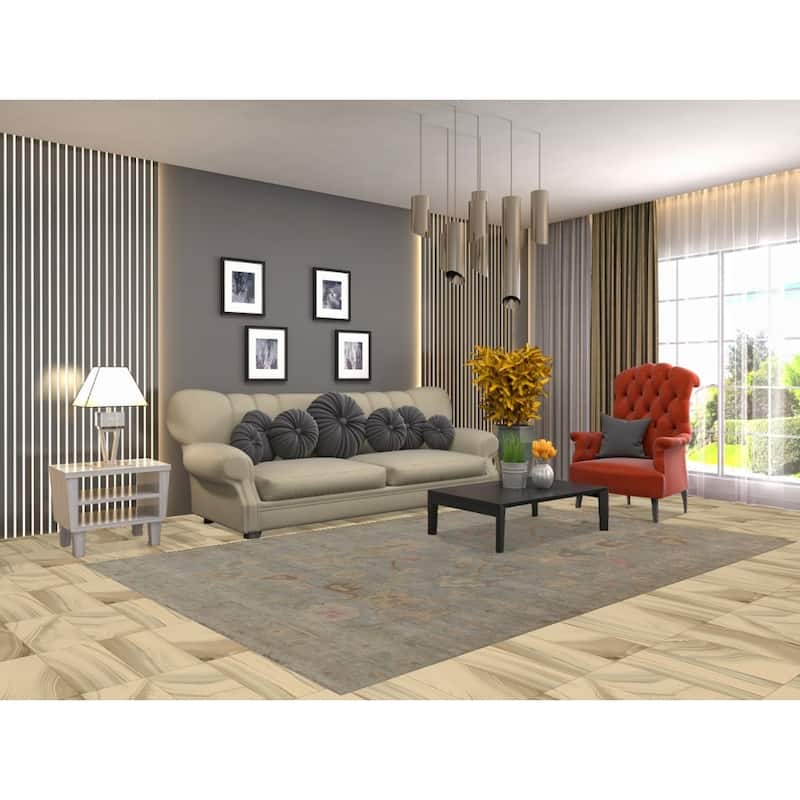 Oushak Turkish Area Rug Handmade Vegetable Dye Grey Wool Carpet - 5'11"x 9'1"