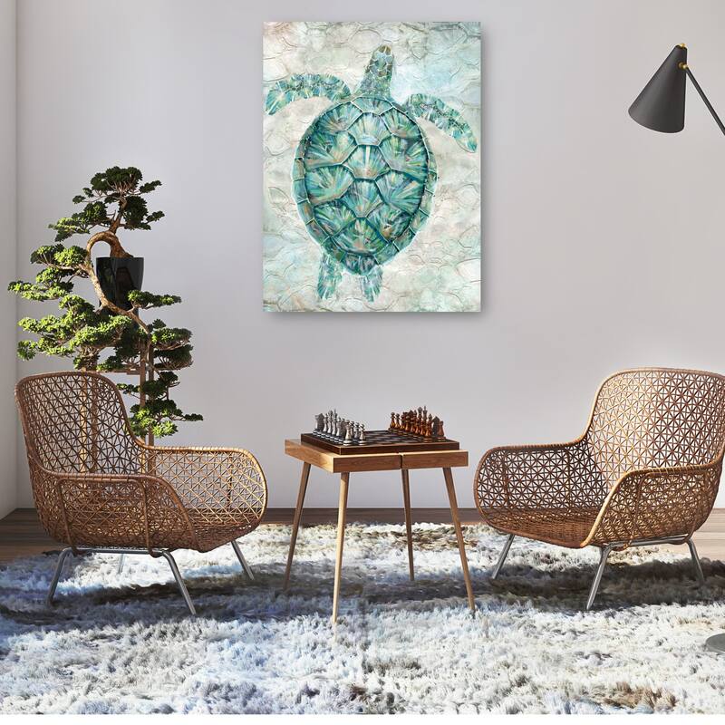 Sea Turtle Mosaic Teal By Studio Arts Canvas Art Print