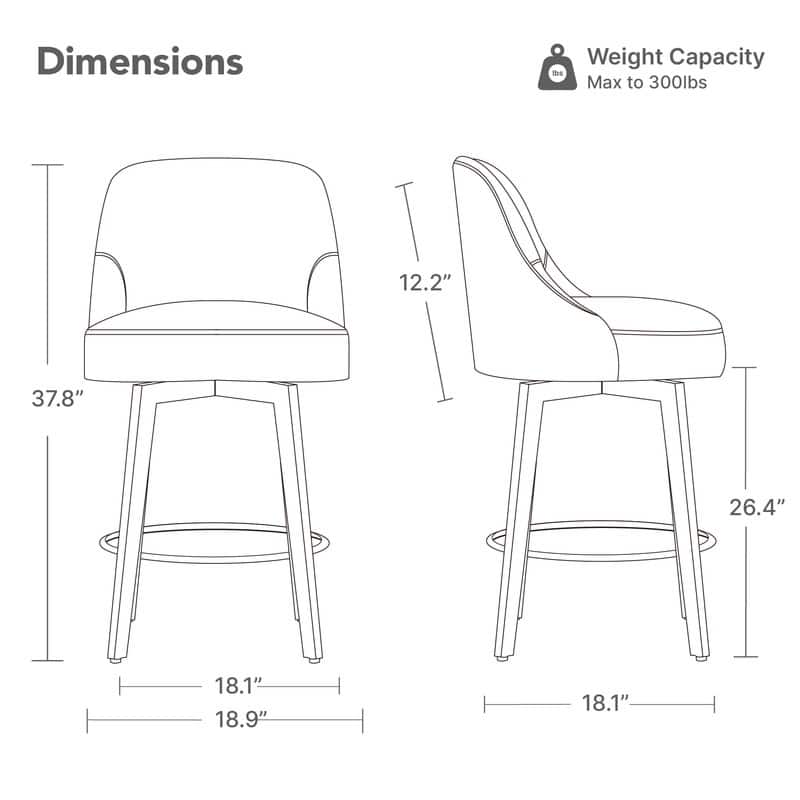 Spruce & Spring Modern Upholstered 360-degree Swivel Bar Stool for Kitchen and Home Bar