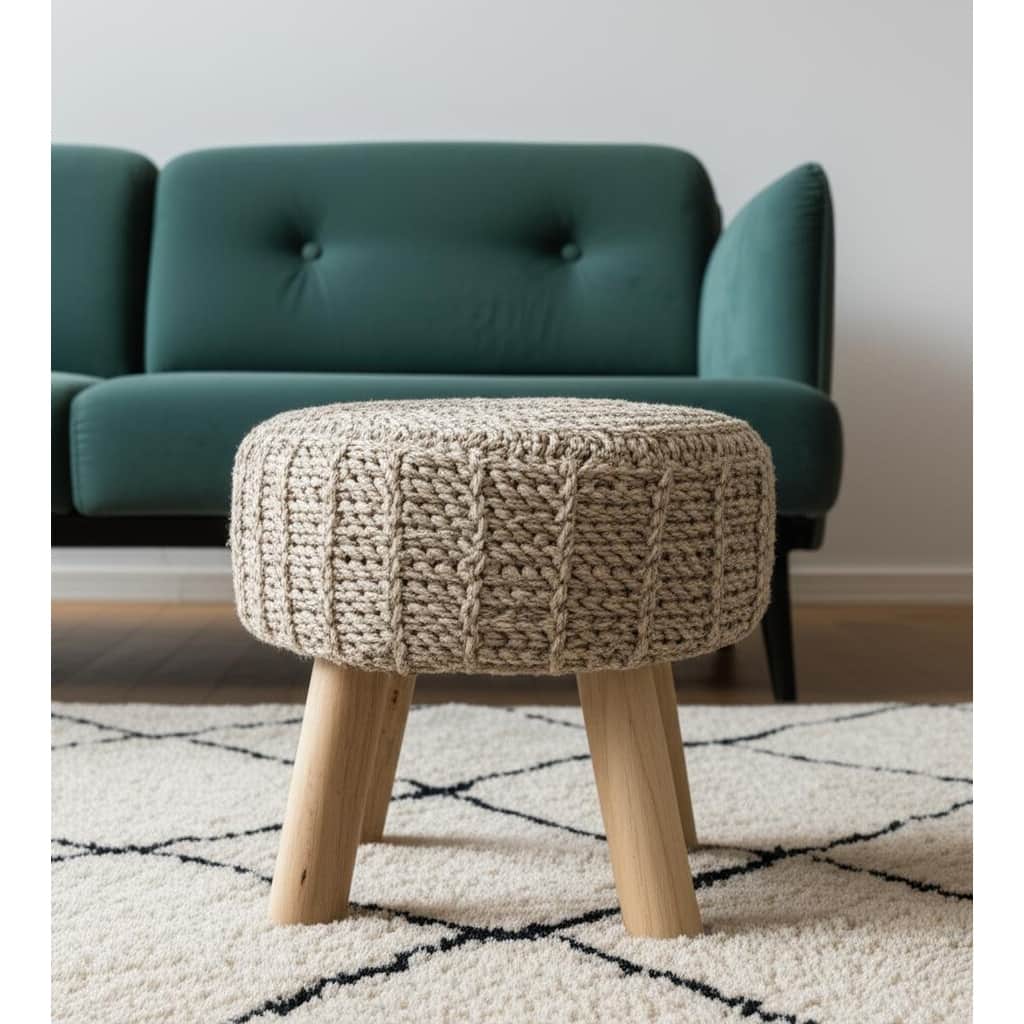 HomeRoots 19" Taupe and Brown Wool Round Footstool