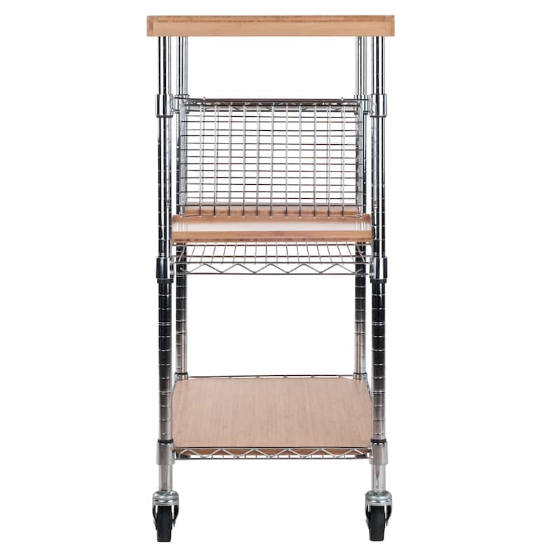 38.5" Natural Bamboo Unique Medera Kitchen Cart