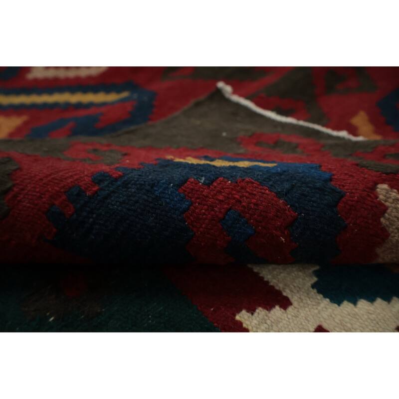 Hand Woven Oriental 100% Wool Carpet Southwestern Tribal Red Kilim Area Rug - 9' 11'' X 8' 6''