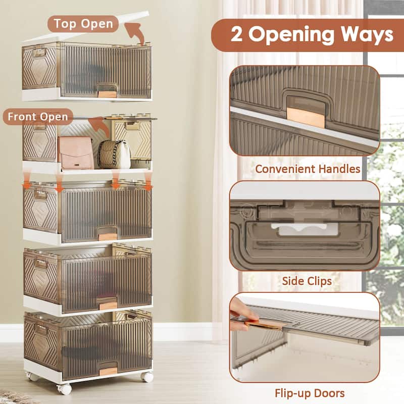 Costway 5-Cube Stackable Storage Bins with Detachable Wheels 13.5Gal - See Details