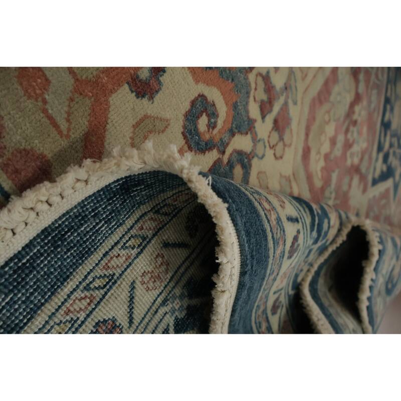 Hand Knotted Oriental 100% Wool Carpet Transitional Floral Pink Oushak Area Rug - 11' 6'' X 8' 11''