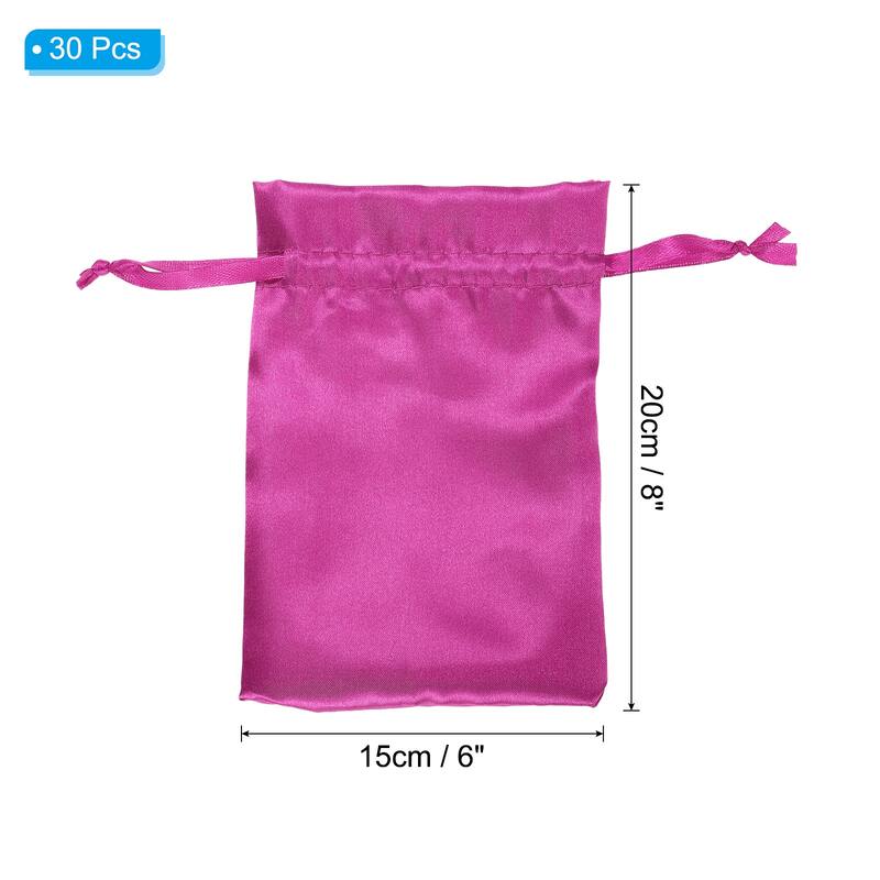 Satin Bags with Drawstring, 30 Pack 6x8 Inch Wedding Favor Bags - Rose Red
