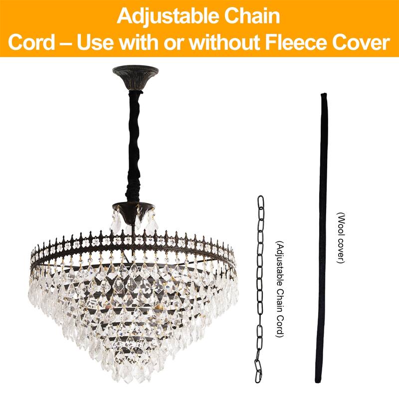Vintage Crystal Chandelier Round Ceiling Pendant Lamp Hanging with Matt Black Iron Frame